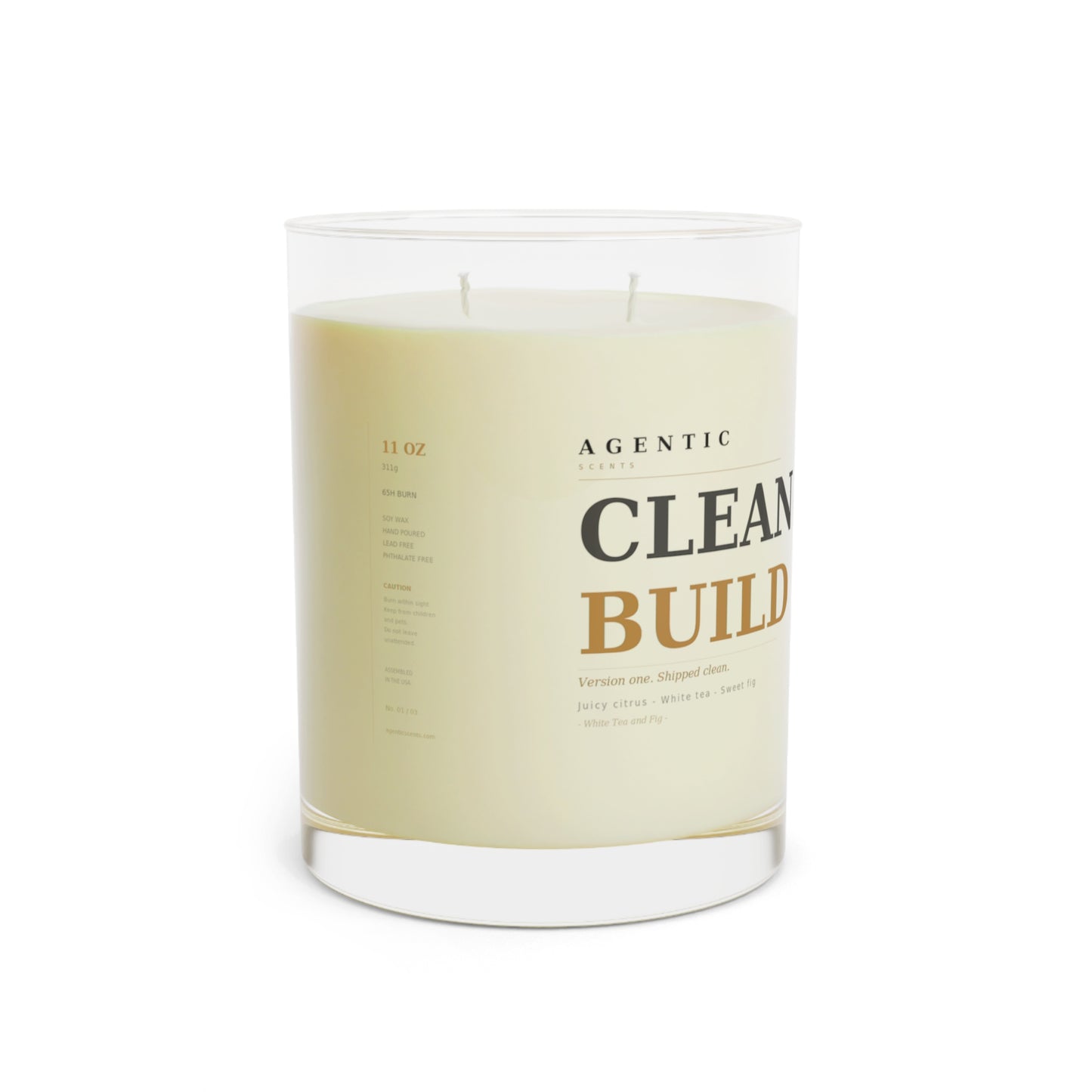 Clean Builder Scented Candle - 11oz Glass Jar, Subtle Spa & Home Fragrance