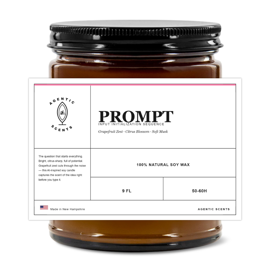 Agentic-Scented Candles | 9 oz | 3"x2" White Label | Black Matte Lid
