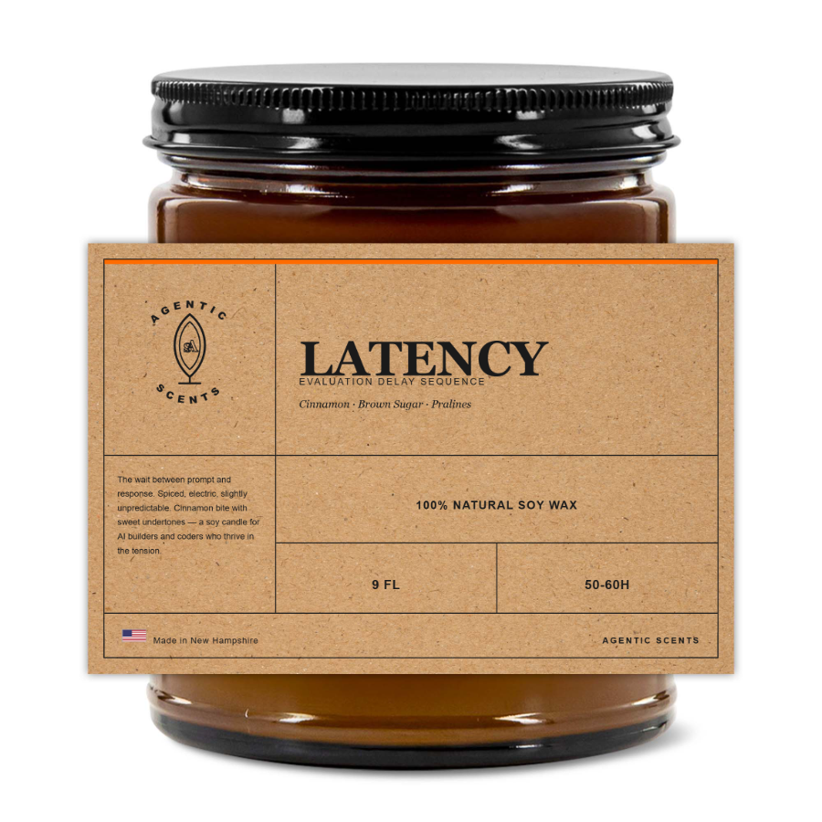Latency - Evaluation Delay Sequence- Comfort Spice - 9oz Amber Jar Candle | 3"x2" Kraft Label | Black Lid