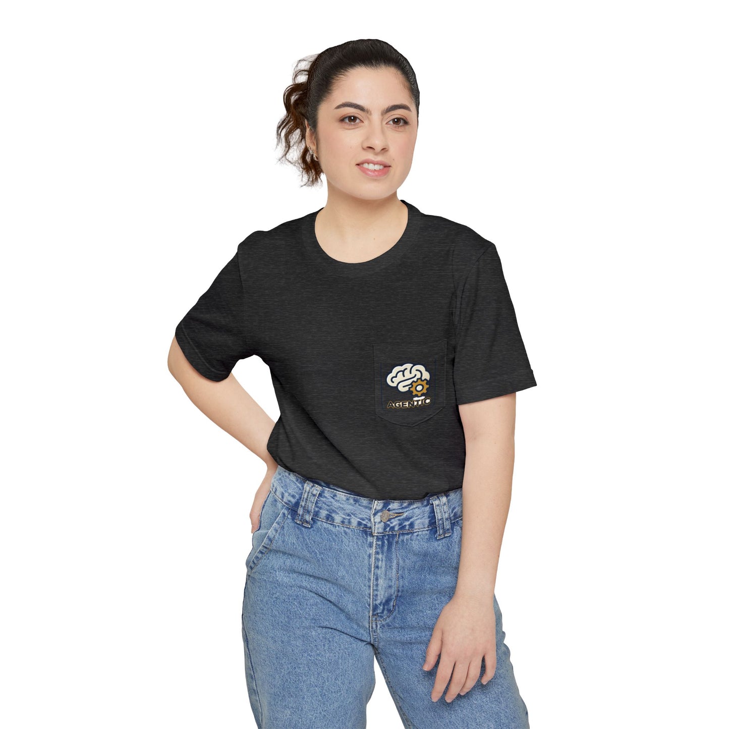 Pocket T‑Shirt — Cute Brain & Coffee Pocket Graphic Tee