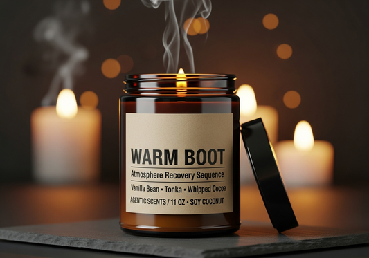 Warm Boot - Atmosphere Recovery Sequence - Vanilla Bean - 9oz Amber Jar Candle | 3"x2" Kraft Label | Black Lid